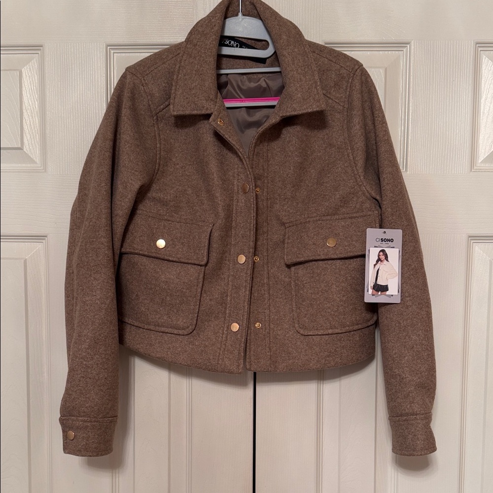 Ci Sono Tan Utility Jacket with Gold Accents